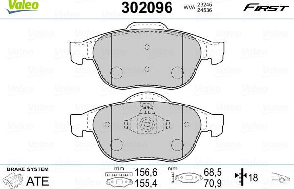 Valeo 302096 - Гальмівні колодки, дискові гальма autozip.com.ua