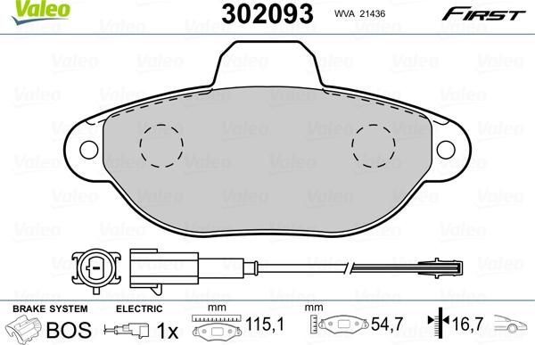 VALEO 302093 - Гальмівні колодки, дискові гальма autozip.com.ua