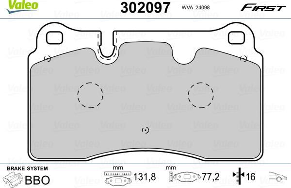 VALEO 302097 - Гальмівні колодки, дискові гальма autozip.com.ua