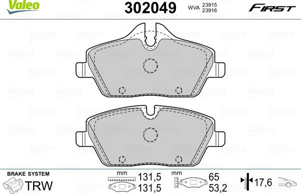 VALEO 302049 - Гальмівні колодки, дискові гальма autozip.com.ua
