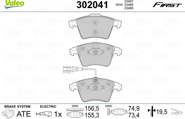 VALEO 302041 - Гальмівні колодки, дискові гальма autozip.com.ua