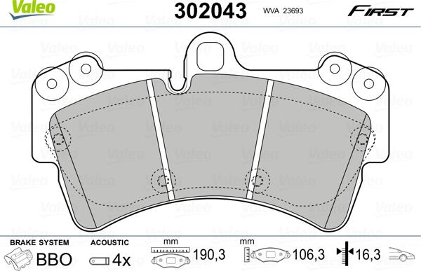 Valeo 302043 - Гальмівні колодки, дискові гальма autozip.com.ua