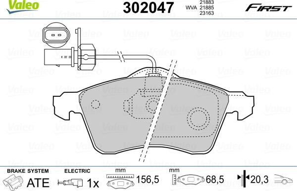 Valeo 302047 - Гальмівні колодки, дискові гальма autozip.com.ua