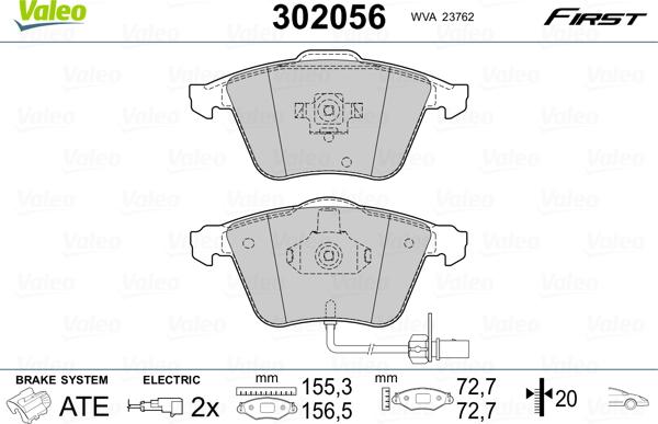 Valeo 302056 - Гальмівні колодки, дискові гальма autozip.com.ua