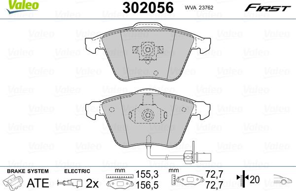VALEO 302056 - Гальмівні колодки, дискові гальма autozip.com.ua