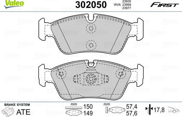 Valeo 302050 - Гальмівні колодки, дискові гальма autozip.com.ua