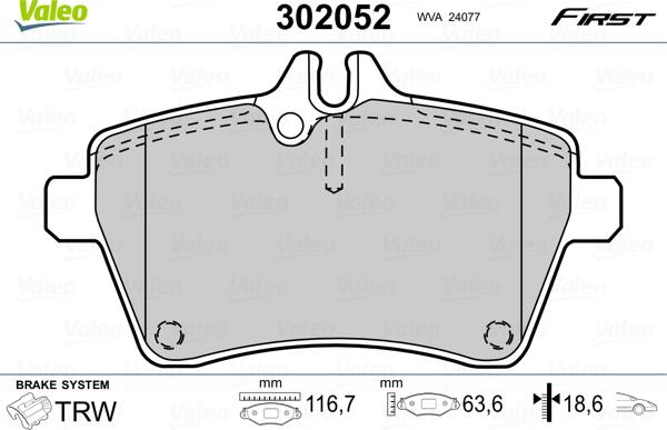 Valeo 302052 - Гальмівні колодки, дискові гальма autozip.com.ua