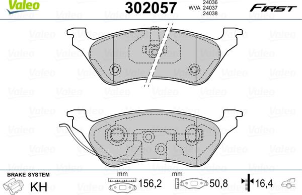 Valeo 302 057 - Гальмівні колодки, дискові гальма autozip.com.ua