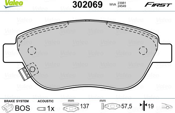 Valeo 302069 - Гальмівні колодки, дискові гальма autozip.com.ua