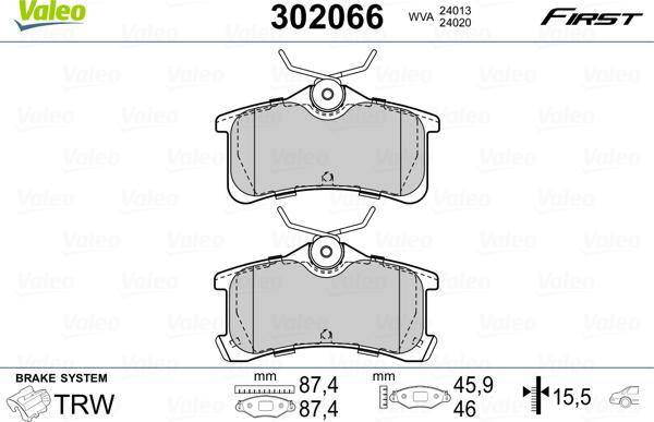 Valeo 302066 - Гальмівні колодки, дискові гальма autozip.com.ua