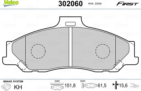 Valeo 302060 - Гальмівні колодки, дискові гальма autozip.com.ua