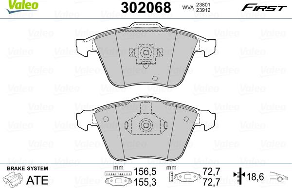 Valeo 302068 - Гальмівні колодки, дискові гальма autozip.com.ua