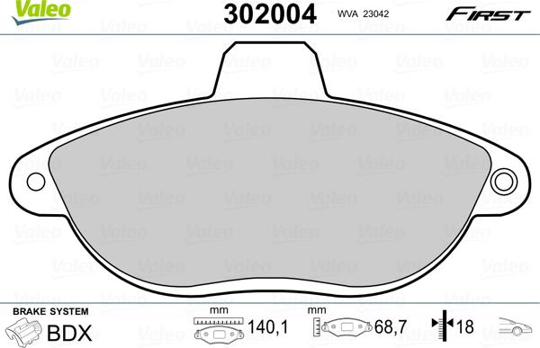 VALEO 302004 - Гальмівні колодки, дискові гальма autozip.com.ua