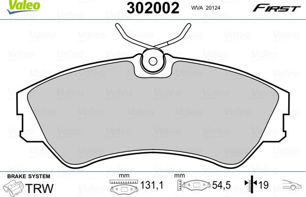VALEO 302002 - Гальмівні колодки, дискові гальма autozip.com.ua