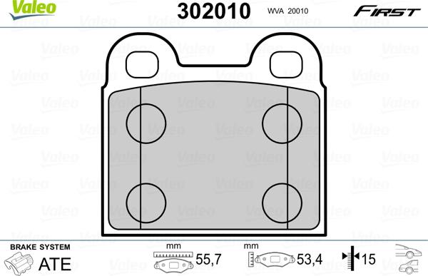 VALEO 302010 - Гальмівні колодки, дискові гальма autozip.com.ua