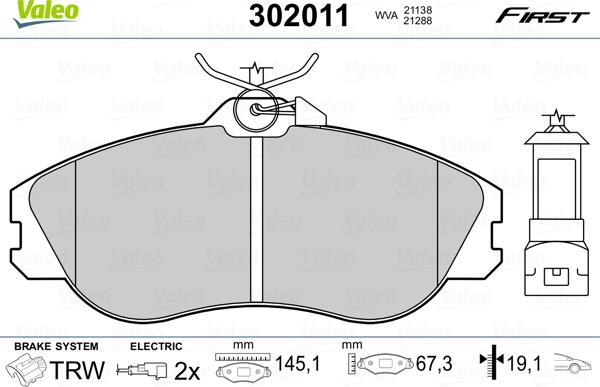 VALEO 302011 - Гальмівні колодки, дискові гальма autozip.com.ua
