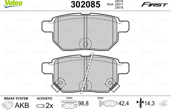 VALEO 302085 - Гальмівні колодки, дискові гальма autozip.com.ua