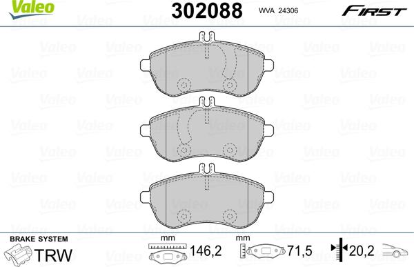 Valeo 302088 - Гальмівні колодки, дискові гальма autozip.com.ua