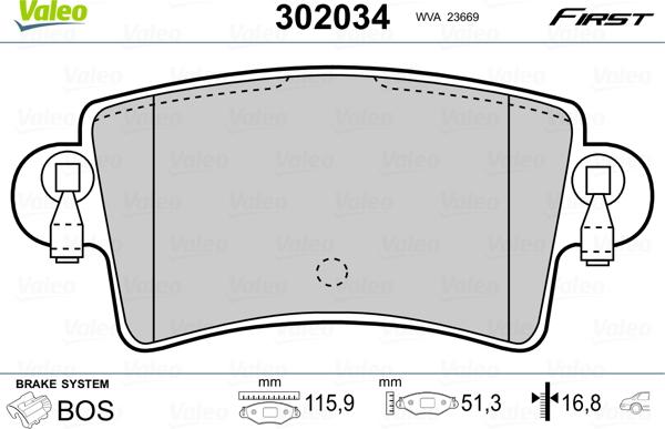 VALEO 302034 - Гальмівні колодки, дискові гальма autozip.com.ua