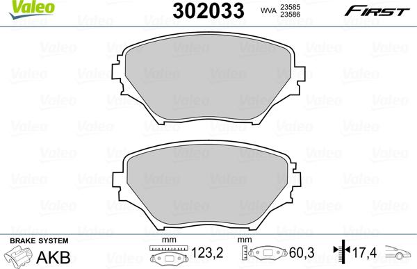 VALEO 302033 - Гальмівні колодки, дискові гальма autozip.com.ua
