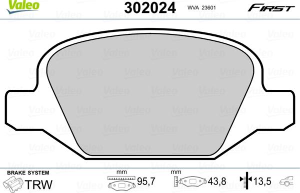 VALEO 302024 - Гальмівні колодки, дискові гальма autozip.com.ua