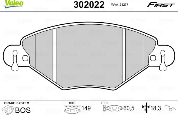 VALEO 302022 - Гальмівні колодки, дискові гальма autozip.com.ua