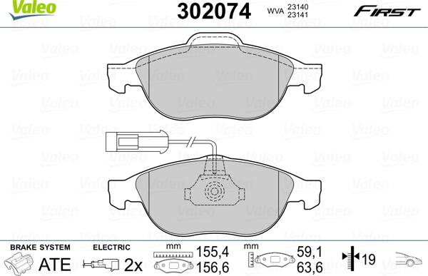 Valeo 302074 - Гальмівні колодки, дискові гальма autozip.com.ua