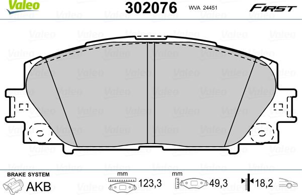 VALEO 302076 - Гальмівні колодки, дискові гальма autozip.com.ua