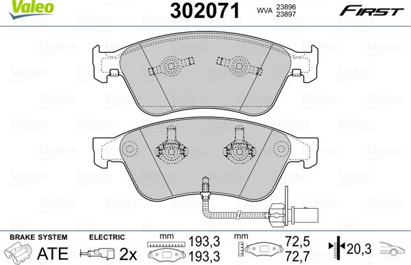 Valeo 302071 - Гальмівні колодки, дискові гальма autozip.com.ua