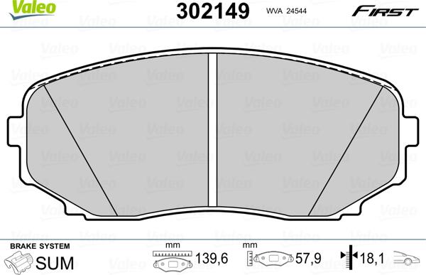 VALEO 302149 - Гальмівні колодки, дискові гальма autozip.com.ua