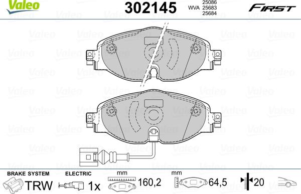 VALEO 302145 - Гальмівні колодки, дискові гальма autozip.com.ua