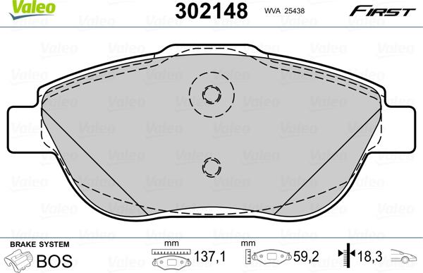 Valeo 302148 - Гальмівні колодки, дискові гальма autozip.com.ua