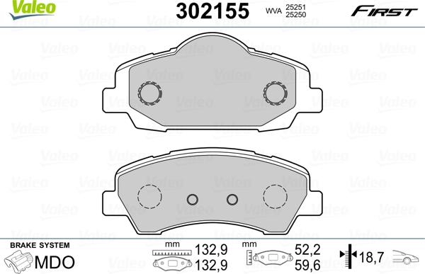 Valeo 302155 - Гальмівні колодки, дискові гальма autozip.com.ua