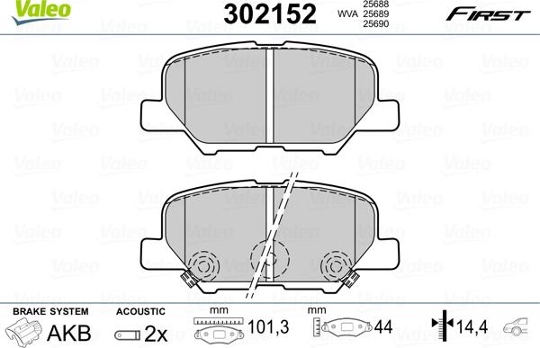 VALEO 302152 - Гальмівні колодки, дискові гальма autozip.com.ua