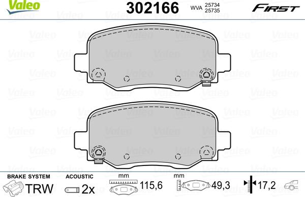 VALEO 302166 - Гальмівні колодки, дискові гальма autozip.com.ua