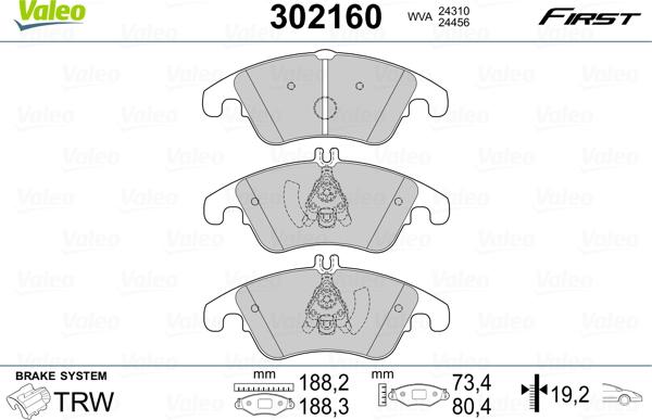VALEO 302160 - Гальмівні колодки, дискові гальма autozip.com.ua