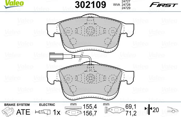 Valeo 302109 - Гальмівні колодки, дискові гальма autozip.com.ua