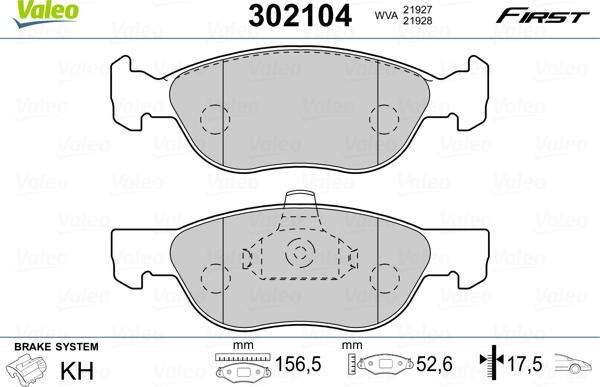 VALEO 302104 - Гальмівні колодки, дискові гальма autozip.com.ua