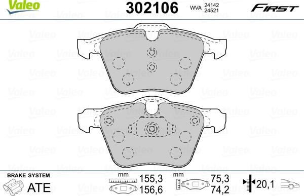 VALEO 302106 - Гальмівні колодки, дискові гальма autozip.com.ua