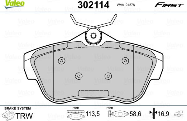 VALEO 302114 - Гальмівні колодки, дискові гальма autozip.com.ua