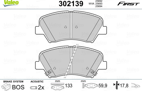 Valeo 302139 - Гальмівні колодки, дискові гальма autozip.com.ua