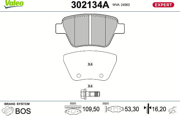 VALEO 302134A - Гальмівні колодки, дискові гальма autozip.com.ua