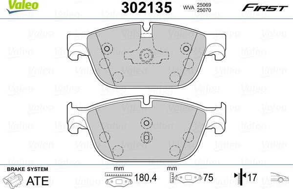 VALEO 302135 - Гальмівні колодки, дискові гальма autozip.com.ua