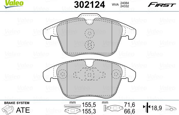 VALEO 302124 - Гальмівні колодки, дискові гальма autozip.com.ua