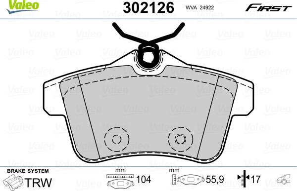 VALEO 302126 - Гальмівні колодки, дискові гальма autozip.com.ua
