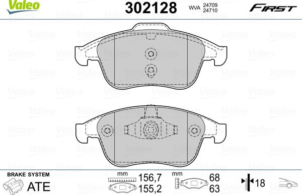 VALEO 302128 - Гальмівні колодки, дискові гальма autozip.com.ua
