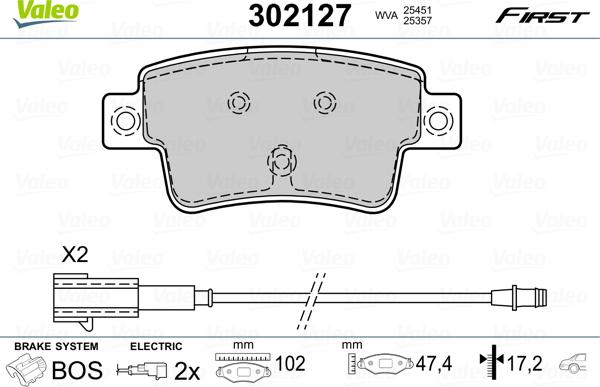 Valeo 302127 - Гальмівні колодки, дискові гальма autozip.com.ua