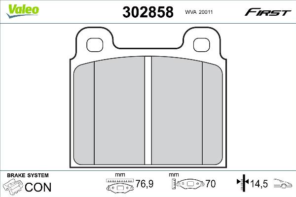 VALEO 302858 - Гальмівні колодки, дискові гальма autozip.com.ua