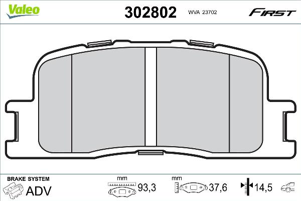 VALEO 302802 - Гальмівні колодки, дискові гальма autozip.com.ua