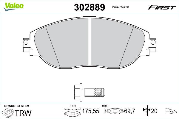 VALEO 302889 - Гальмівні колодки, дискові гальма autozip.com.ua
